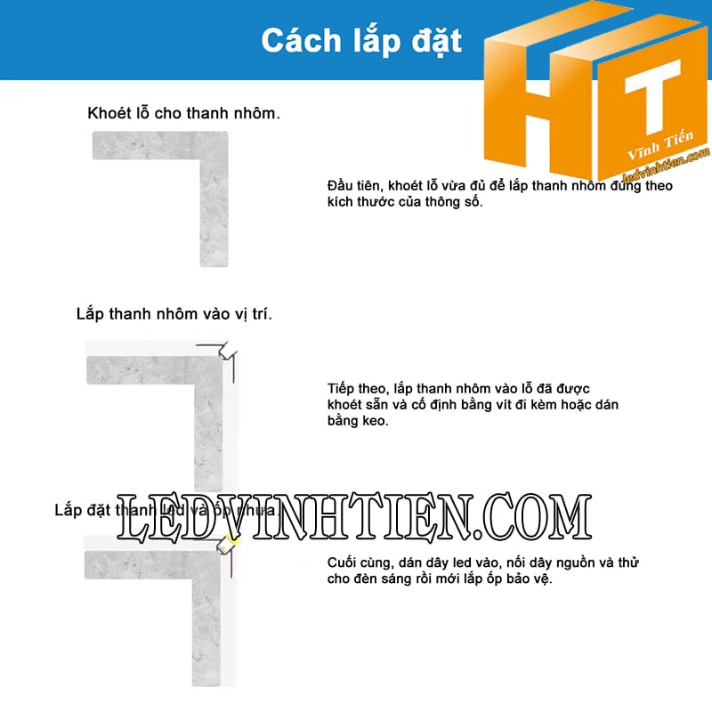 Cách lắp đặt thanh định hình nhôm lắp âm góc giấu viền