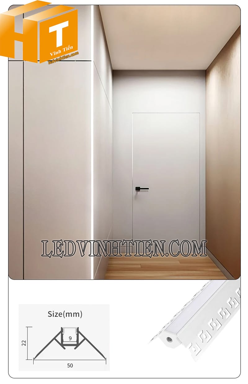 Thanh nhôm định hình âm tường giấu viền 50x22mm