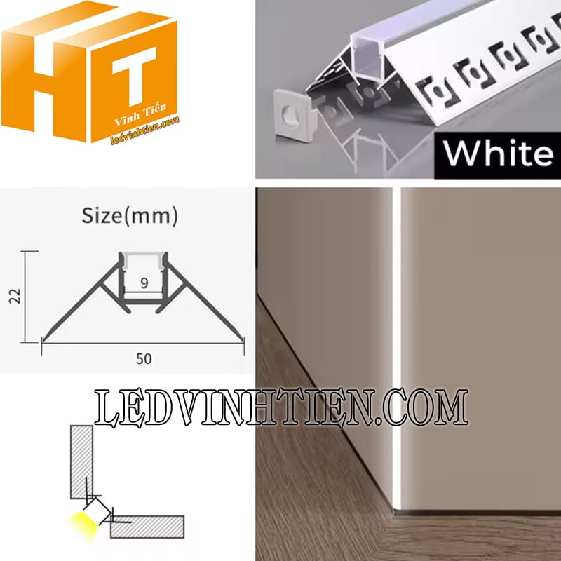 Thanh nhôm định hình lắp âm giấu viền 50x22mm