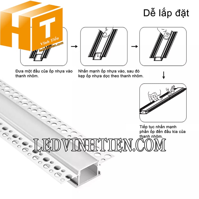 Cách lắp thanh nhôm profile âm tường giấu viền 61x14mm