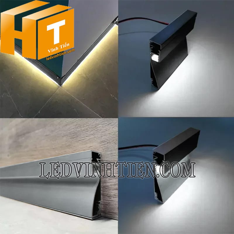 Thanh nhôm profile hắt chân tường 80x16mm loại tốt