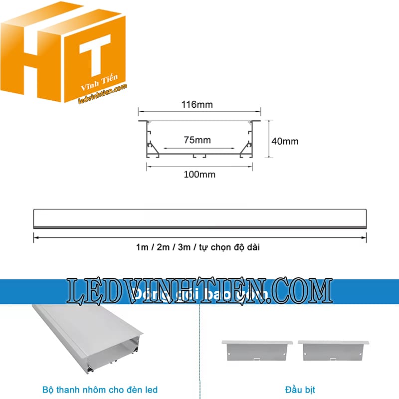 Thanh nhôm định hình YW âm 116x40mm giá rẻ