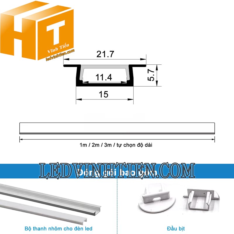 Thanh nhôm YW âm tường 22x6mm