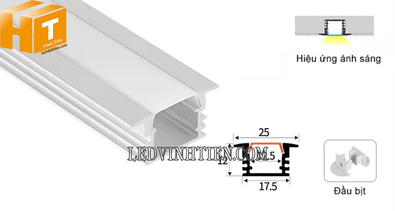 Thanh nhôm định hình âm tường 25x12mm