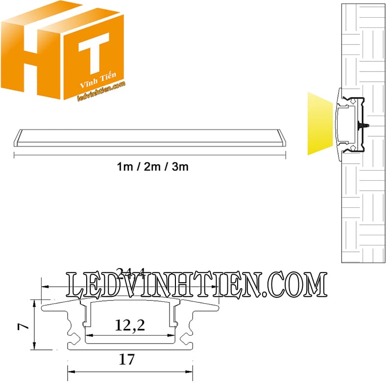 Thanh định hình nhôm chữ YW 25x7mm