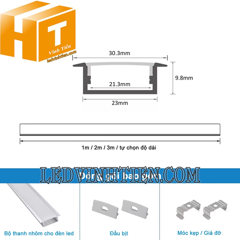 Thanh nhôm định hình YW âm 30x10mm loại tốt