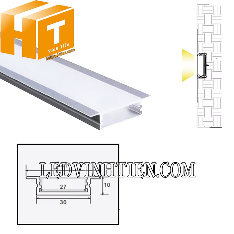 Thanh nhôm định hình YW lắp âm 41x10mm