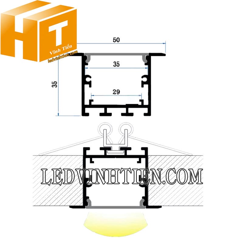 Thanh nhôm định hình âm tường 50x35mm