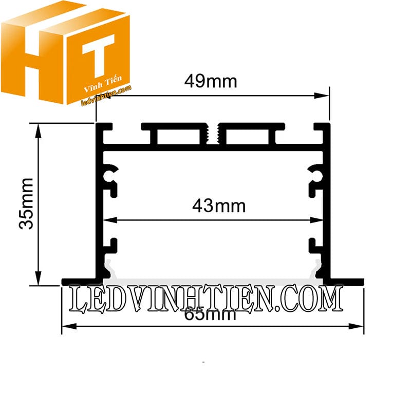 Thanh nhôm profile YW âm trần 65x35mm