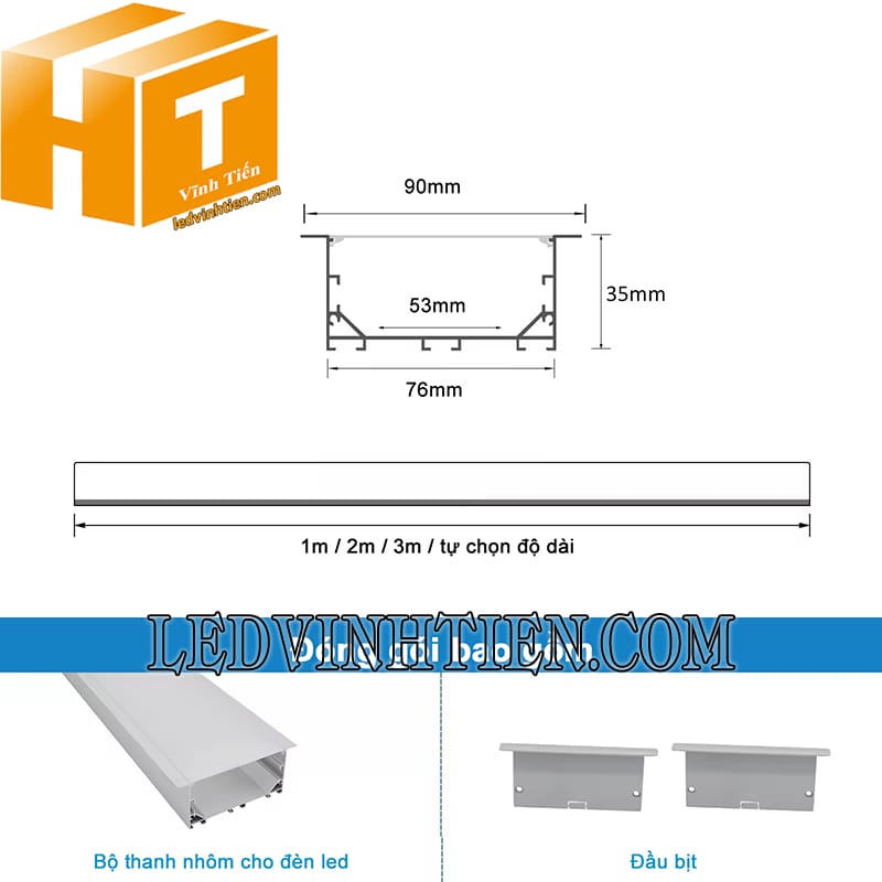 Thanh nhôm profile gắn âm YW định hình led dây