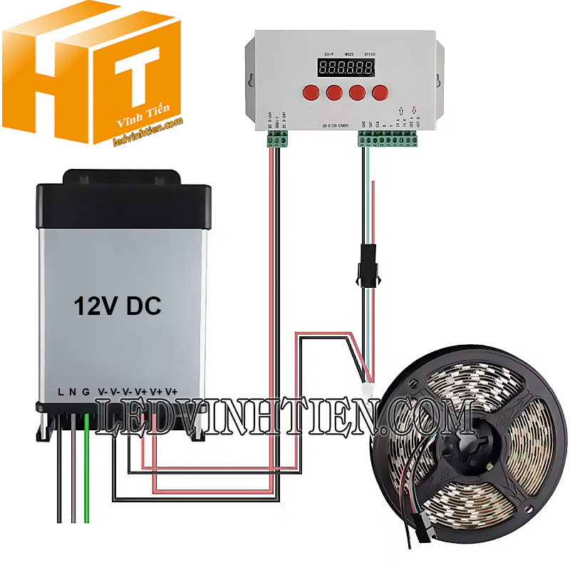 Cách nối nguồn cho led dây full màu 12V