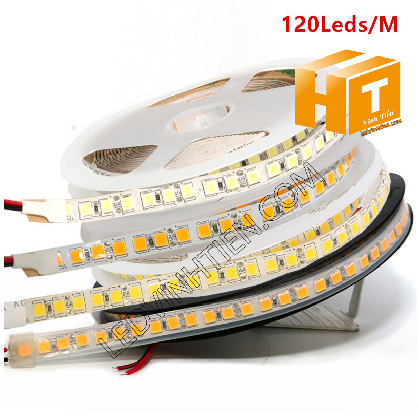 Ảnh chụp nhiều góc cạnh của đèn LED DÂY DÁN chip SMD 5054 ánh sáng màu hồng siêu sáng là loại led dây dán cuộn dài 5m, chạy điện 12V, ledvinhtien.com