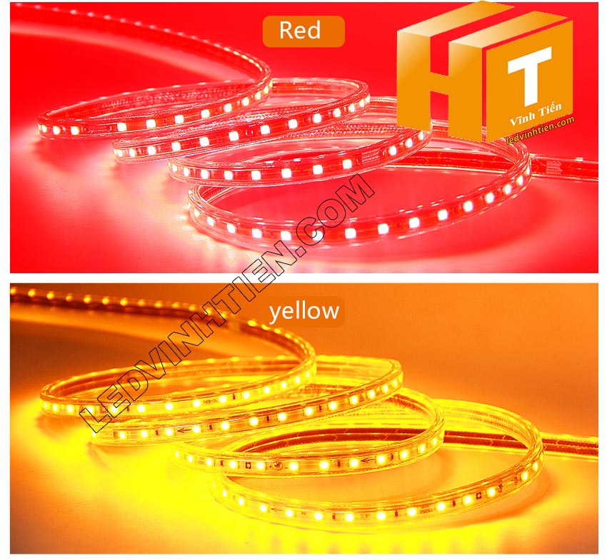ledvinhtien.com hình ảnh chụp mọi góc cạnh của đèn led dây 220V chíp led 5050 ánh sáng màu đỏ loại tốt, giá rẻ, chất lượng, siêu sáng, dùng chiếu sáng ngoài trời, hắt trần, quấn cây, trang trí nội thất, ngoại thất, chiếu sáng công viên
