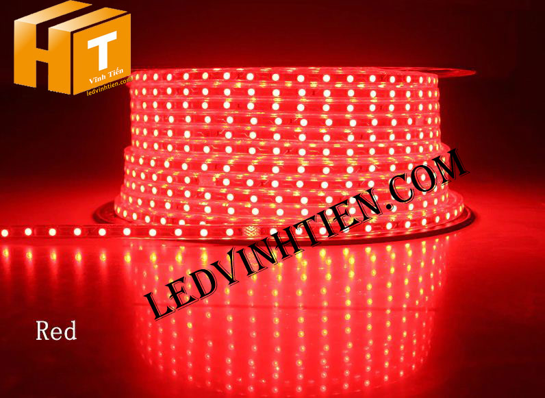 ledvinhtien.com hình ảnh chụp mọi góc cạnh của đèn led dây 220V chíp led 5050 ánh sáng màu đỏ loại tốt, giá rẻ, chất lượng, siêu sáng, dùng chiếu sáng ngoài trời, hắt trần, quấn cây, trang trí nội thất, ngoại thất, chiếu sáng công viên