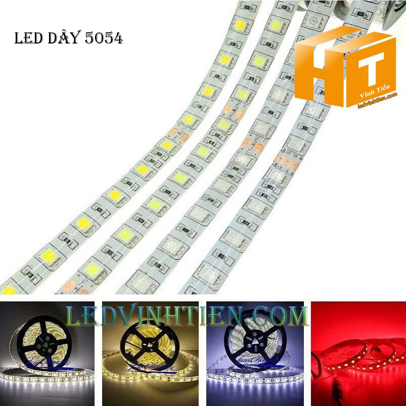 Led dây dán 5054 samsung siêu sáng ánh sáng màu vàng nắng, warm white có loại có keo một lớp và hai lớp, chip led cao cấp, hiệu samsung phân phối sỉ trên toàn quốc như tphcm, hà nội, bình dương, đà nẵng, cần thơ, tuy hòa phú yên. Led dây 5054 dùng chiếu sán ngoài trời, trong nhà, chiếu sáng biển hiệu, hắt trần, tủ kệ trưng bày, bếp, quầy bar, khu vui chơi giải trí, phân phối chính hãng led dây samsung tại ledvinhtien.com