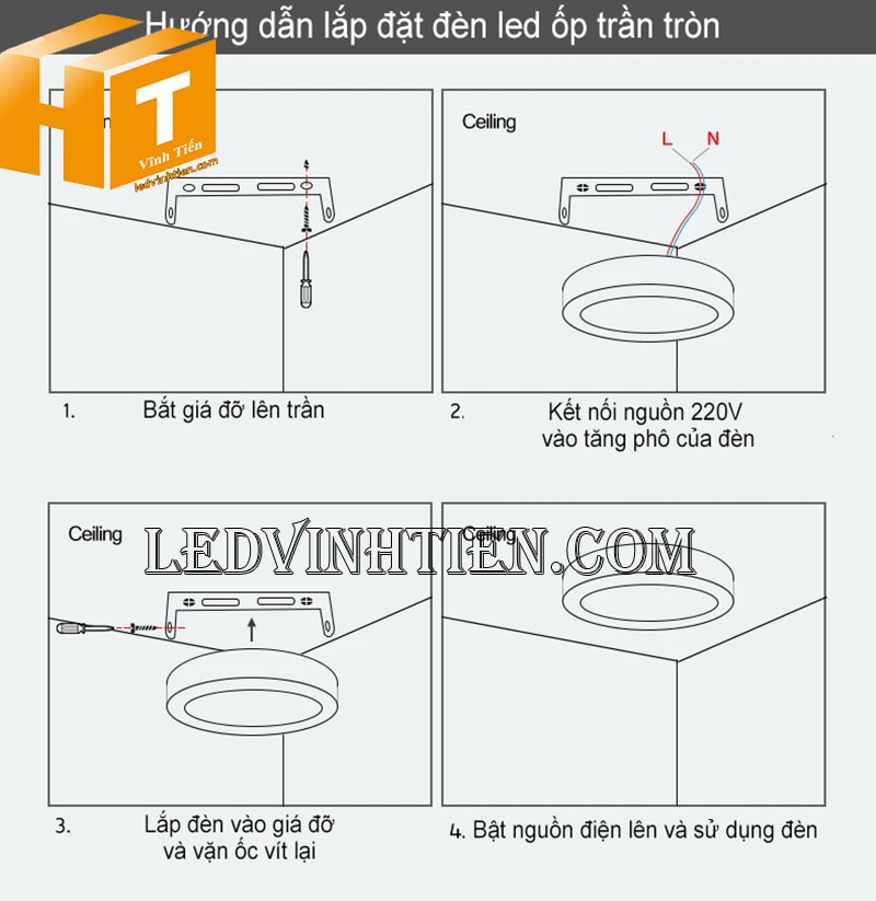 Hướng dẫn lắp đặt đèn led ốp nổi tròn