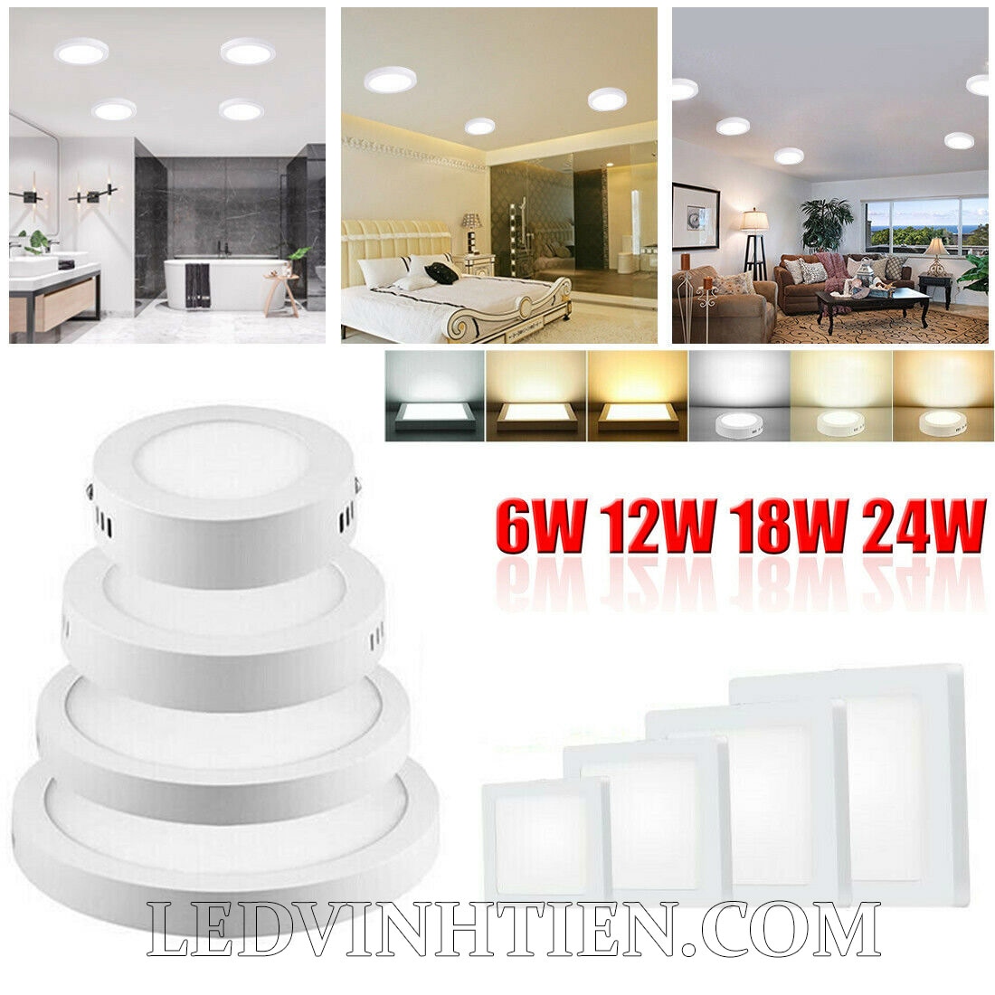 Đèn led ốp trần 12W có 3 màu sắc ánh sáng