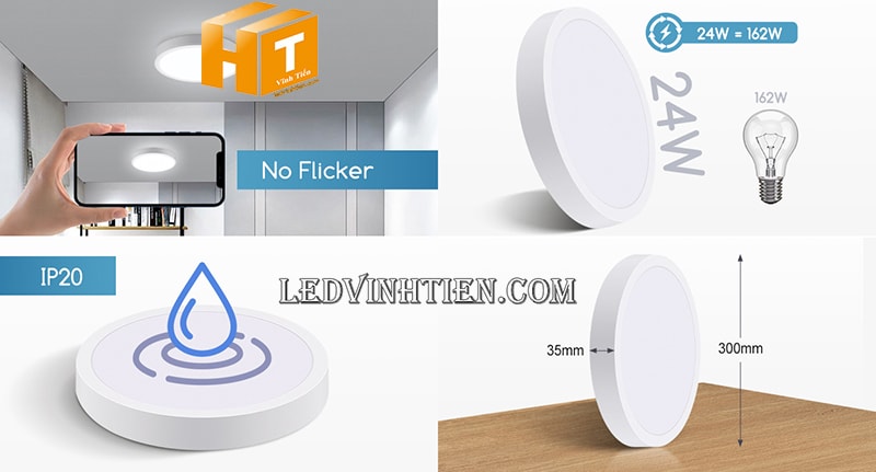Đèn ốp nối tròn 24w màu trắng tiết kiệm điện