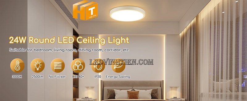Đèn led ốp trần  tròn 24w màu 3000K