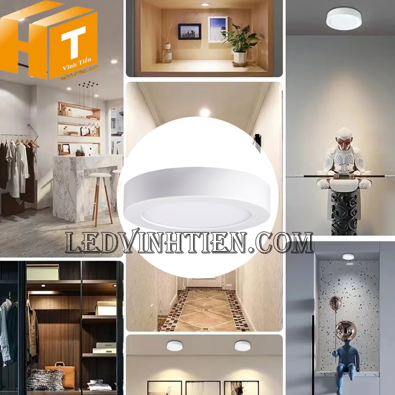 Đèn ốp nổi tròn 6w 3 màu siêu sáng dùng để trang trí đồ vật, cửa hàng, hành lang