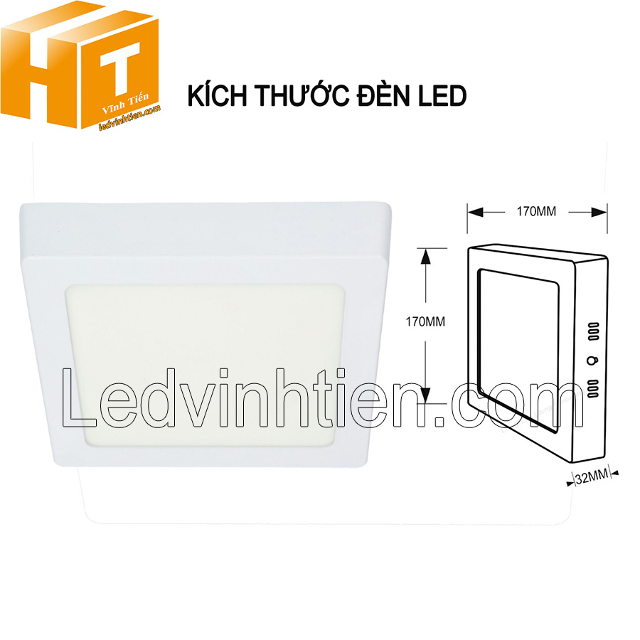Đèn led ốp trần vuông kích thước 170x170mm