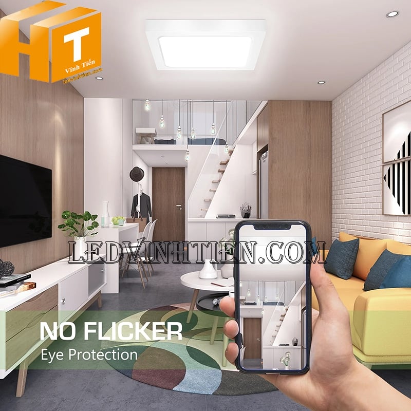 Đèn led ốp trần 18w vuông 3 màu không gây hại mắt