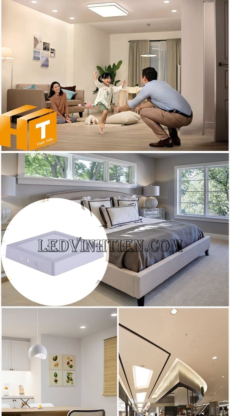 Đèn ốp nổi vuông 3 chế độ màu chiếu sáng phòng ngủ, phòng khách