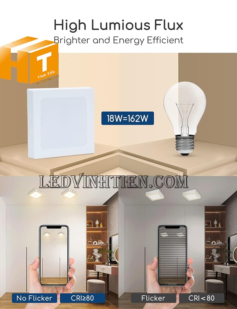 Đèn led ốp trần vuông 18w loại tốt