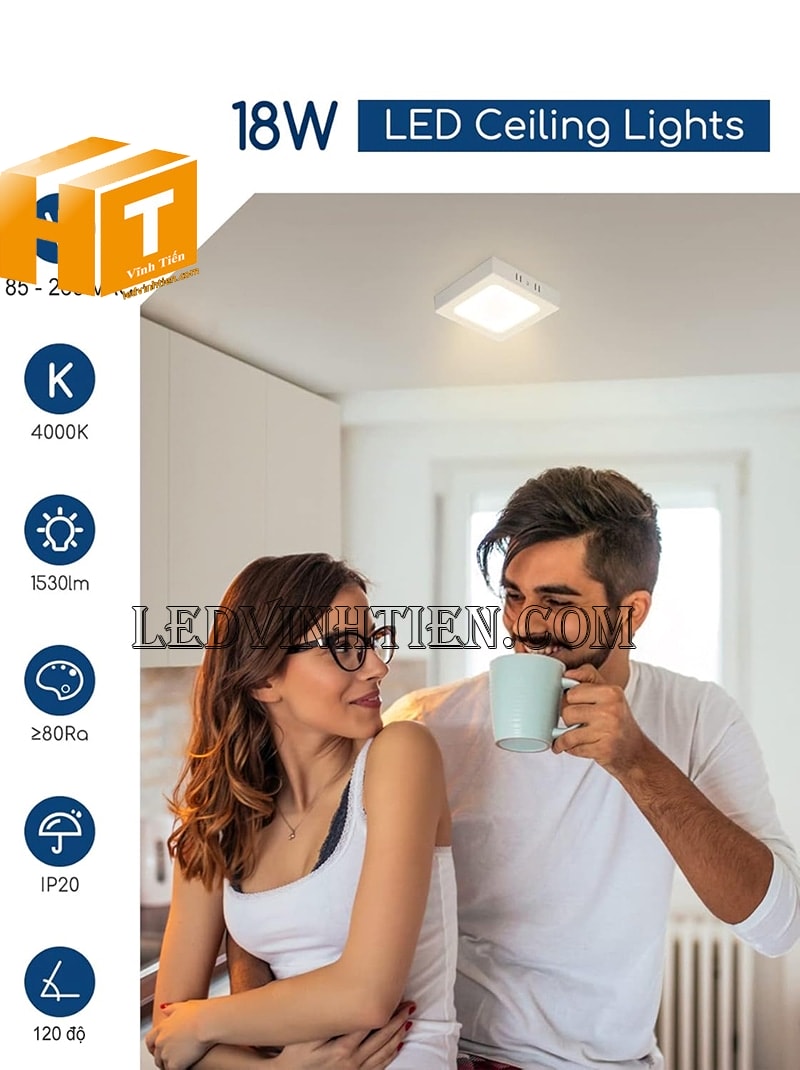 Đèn ốp nổi vuông 18w màu trung tính tiết kiệm điện