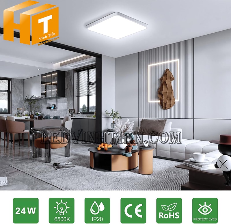 Đèn led ốp trần vuông 24w dùng để chiếu sáng nội thất