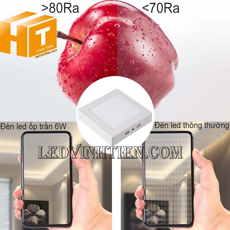 Đèn ốp trần vuông 6w 3 màu khi sáng không nhấp nháy