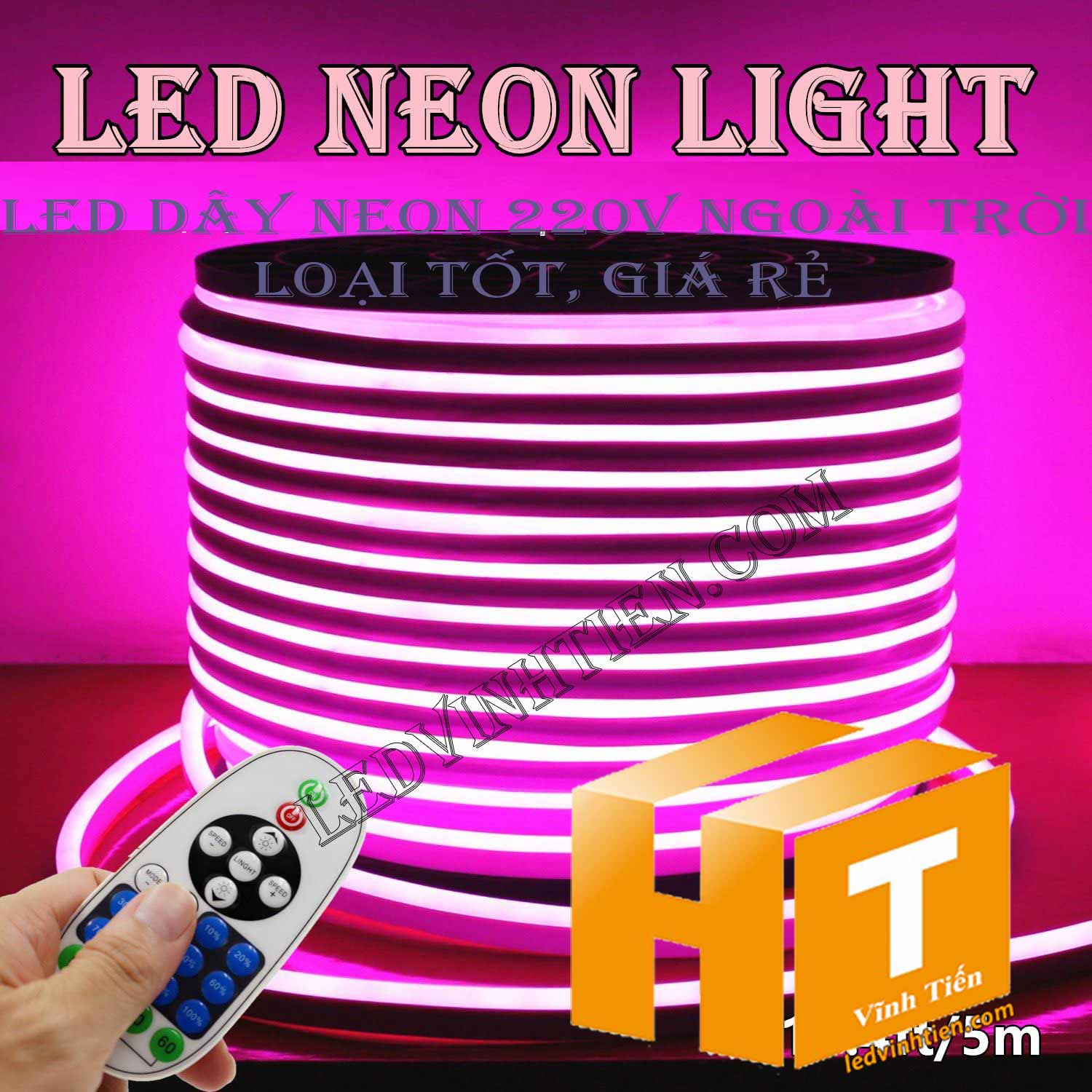 Led dây Flex Neon 220V cuộn 50m, 100m, ánh sáng màu hồng, tím, Led Neon Sign 220V viền trang trí,đèn decor, hắt trần thạch cao , quấn cây, trang trí cà phê, nhà hàng, khách sạn, led 2835 , led 5050 giá rẻ, loại tốt, chất lượng, dùng chiếu sáng trong nhà, ngoài trời. LED Neon Flex hiệu ứng sáng mờ, hoàn hảo. Dây mềm dễ uốn dẻo. Trang trí nội ngoại thất ưu việt. Điện áp 220V, chống mưa tiêu chuẩn IP65, 66, 67, dễ sử dụng, dể đấu nối, phân phối sỉ bởi công ty đèn led vĩnh tiến, ledvinhtien.com