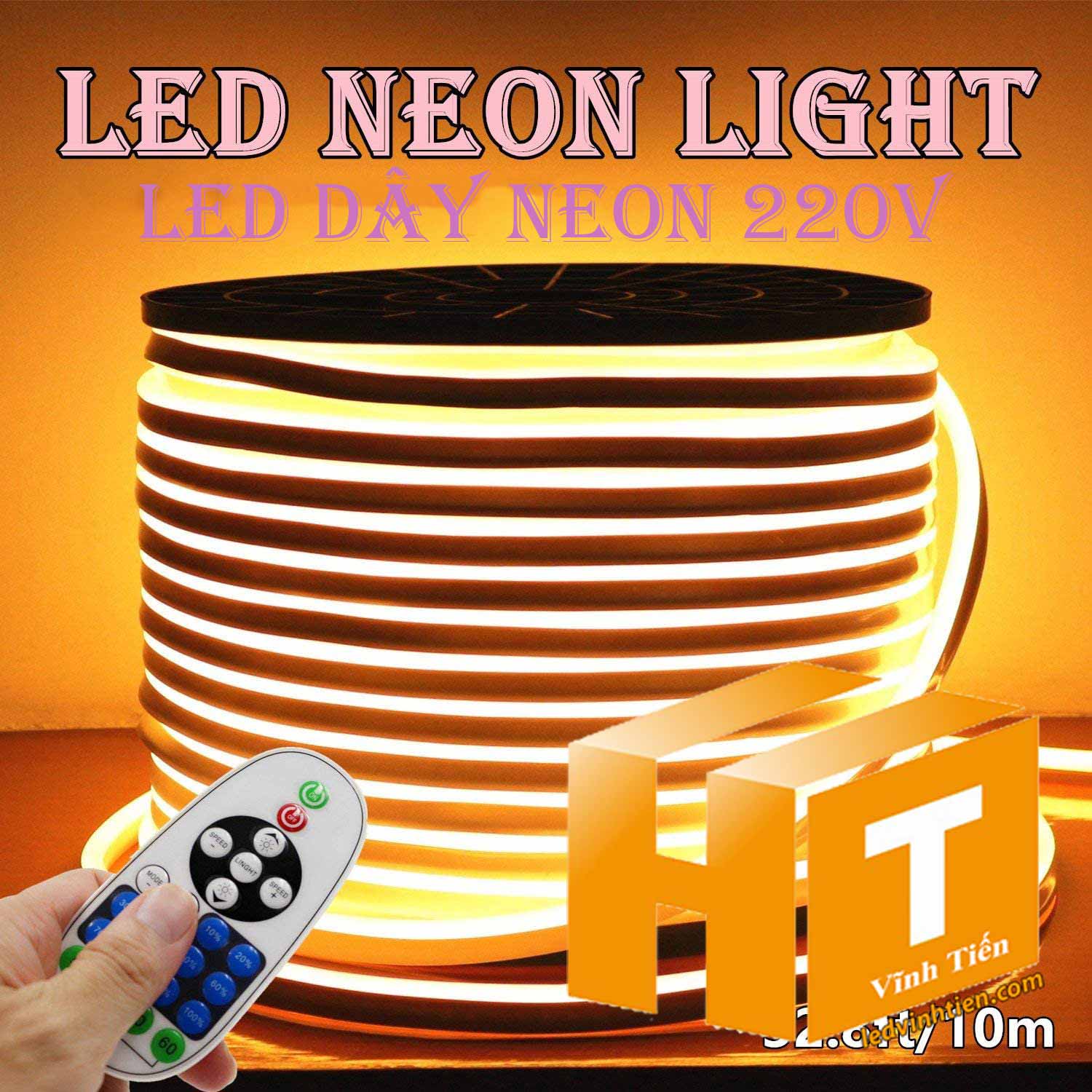 Led dây Flex Neon 220V cuộn 50m, 100m, ánh sáng màu vàng nắng, warm white, Led Neon Sign 220V viền trang trí,đèn decor, hắt trần thạch cao , quấn cây, trang trí cà phê, nhà hàng, khách sạn, led 2835 , led 5050 giá rẻ, loại tốt, chất lượng, dùng chiếu sáng trong nhà, ngoài trời. LED Neon Flex hiệu ứng sáng mờ, hoàn hảo. Dây mềm dễ uốn dẻo. Trang trí nội ngoại thất ưu việt. Điện áp 220V, chống mưa tiêu chuẩn IP65, 66, 67, dễ sử dụng, dể đấu nối, phân phối sỉ bởi công ty đèn led vĩnh tiến, ledvinhtien.com