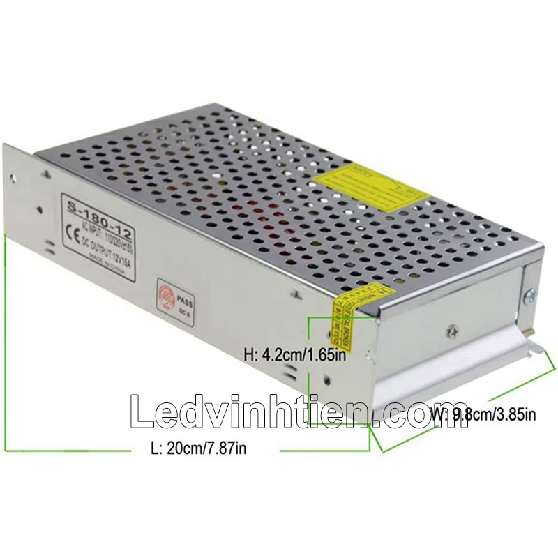 Nguồn 12V 15A 180W không quạt, thiết kế nhỏ gọn và đáng tin cậy cho các thiết bị