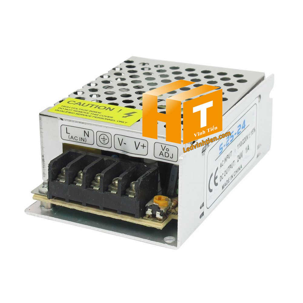 Nguồn 24V 1A không quạt, thiết kế nhỏ gọn, phù hợp cho nhiều thiết bị.
