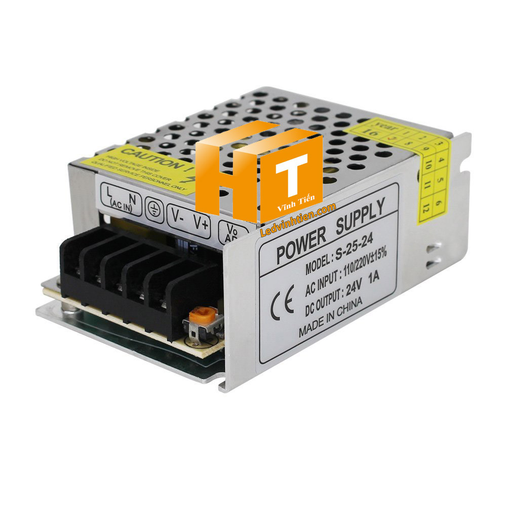 Bộ nguồn 24V 1A 24W, không quạt, vận hành êm ái, tuổi thọ cao.