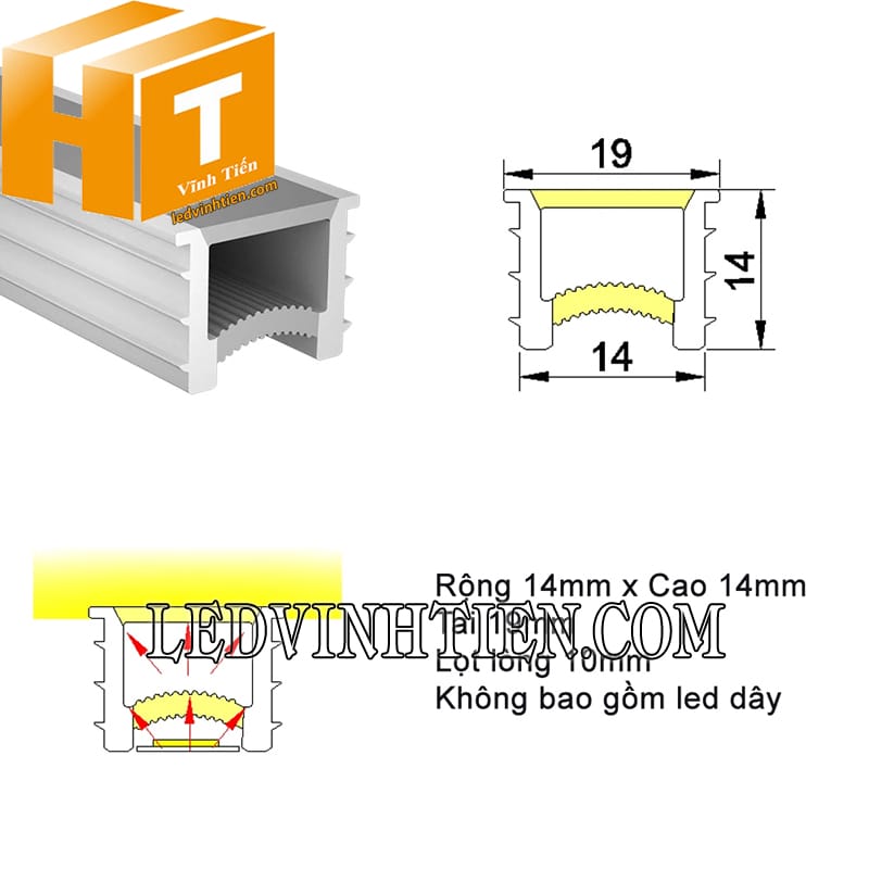 Dây silicon định hình gắn âm 14x14mm